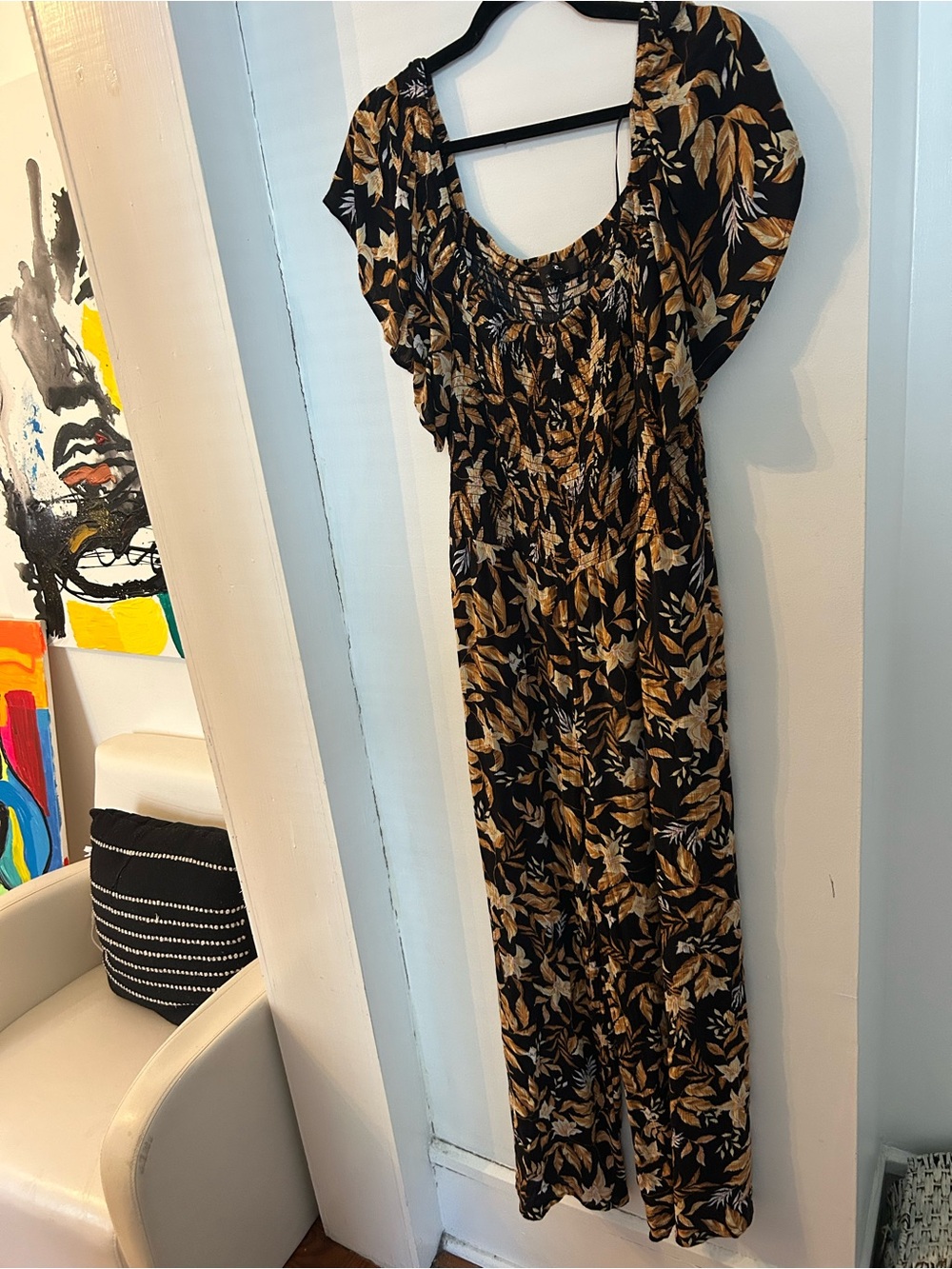 Rip Curl Black Maxi Dress with Gold Leaf Print